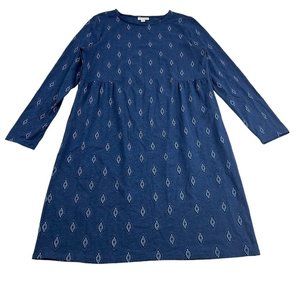 J. Jill A-Line Dress Women’s Small Blue Print Knee Length Long Sleeve Pockets